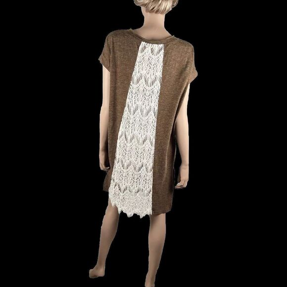 Anthropologie Dresses & Skirts - A’reve Anthropologie Lg V Neck Sleeveless Brown Tunic Lace Panel Mid Length